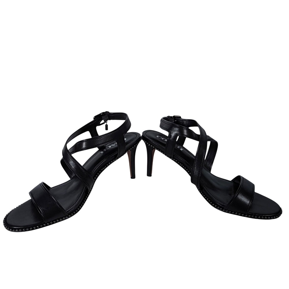 Coach Wendi Stilleto Women 10 Black Strappy Heel Studded Trim Leather Minimalist